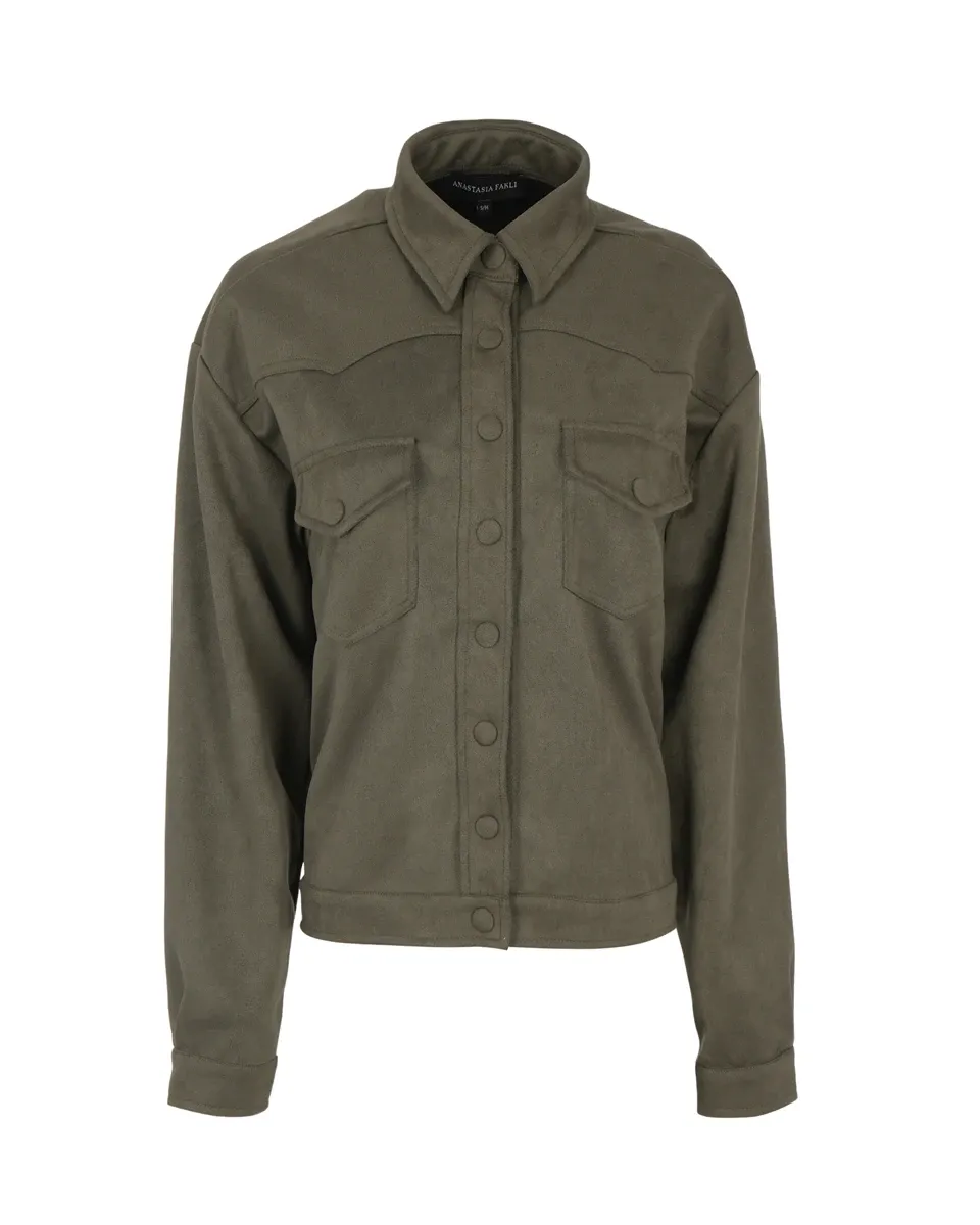 EARTHSTONE JACKET – Χακί suede-effect τζάκετ με oversized γραμμή