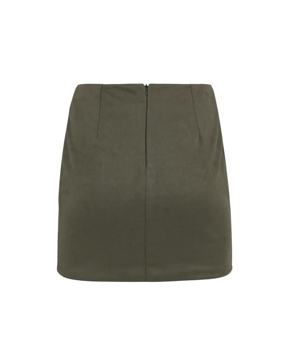 EARTHSTONE SKIRT – Suede-effect χακί μίνι φούστα
