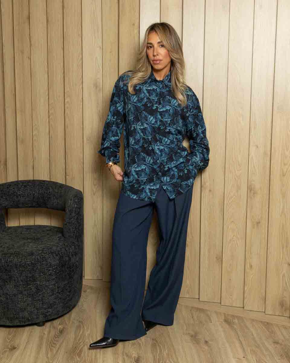 MIDNIGHT LEAF SHIRT – Πουκάμισο με μπλε μοτίβο & ντυμένα κουμπιά