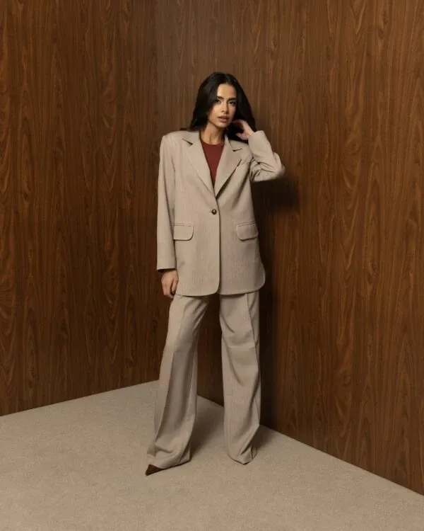 CALM POWER BLAZER – Μονόκουμπο greige σακάκι με φόδρα και τσέπες