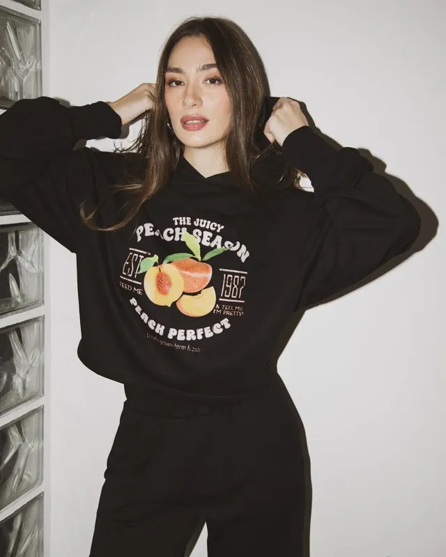BLACK CROPPED HOODIE