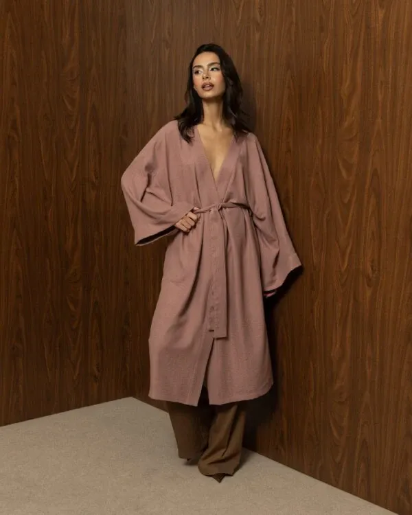 WHISPERED BLUSH KIMONO – Μακρύ κιμονό με ζώνη σε dusty rose απόχρωση